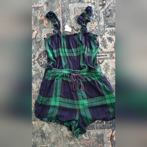 Aerie Green and Blue Plaid Pajama Romper